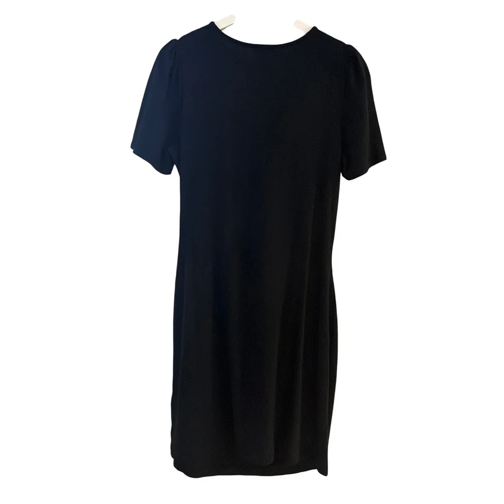 Boden‎ Black Side Tie Knot Puff Sleeve Jersey Sheath Dress US 8R Cotton